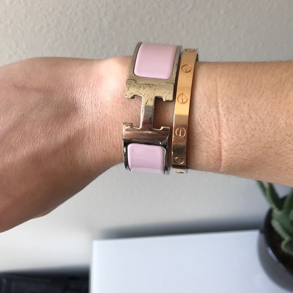 Hermès Clic Clac H Bracelet in Pink and Silver - Picture 5 of 6